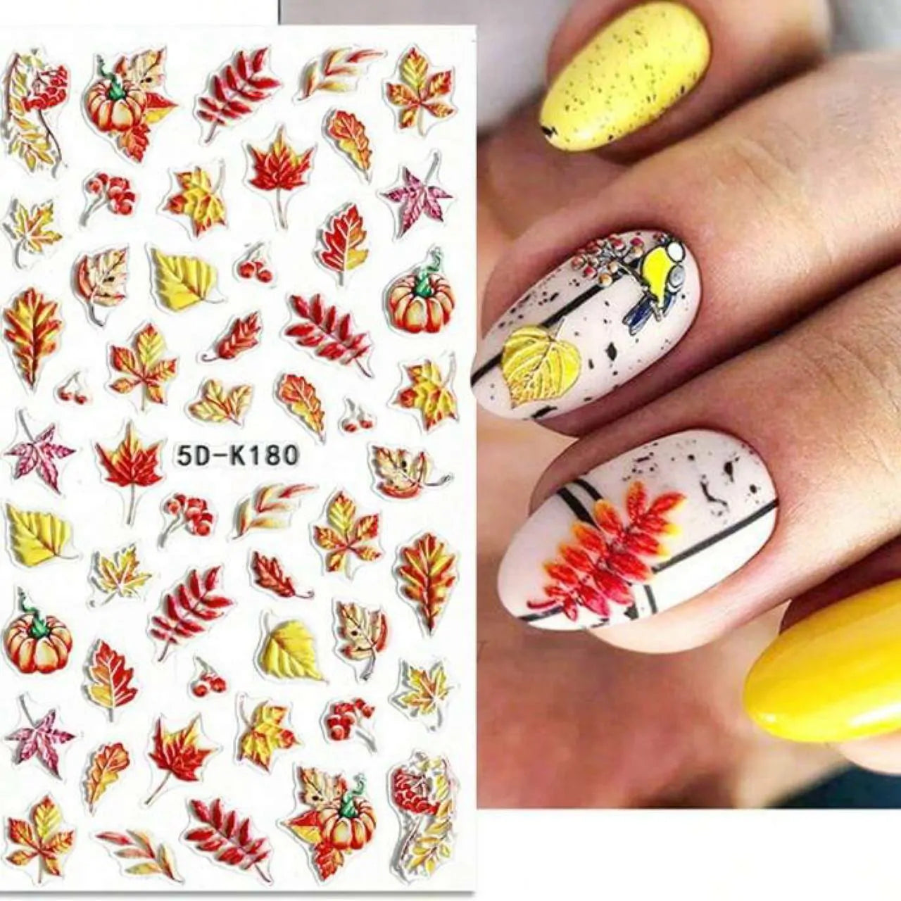 Autumn And Maple Leaves 5D Nail Art Sticker Sheets (5D-K180)
