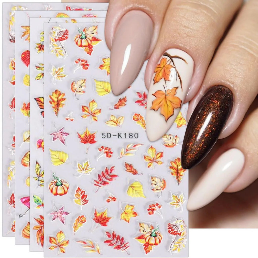 Autumn And Maple Leaves 5D Nail Art Sticker Sheets (5D-K180)