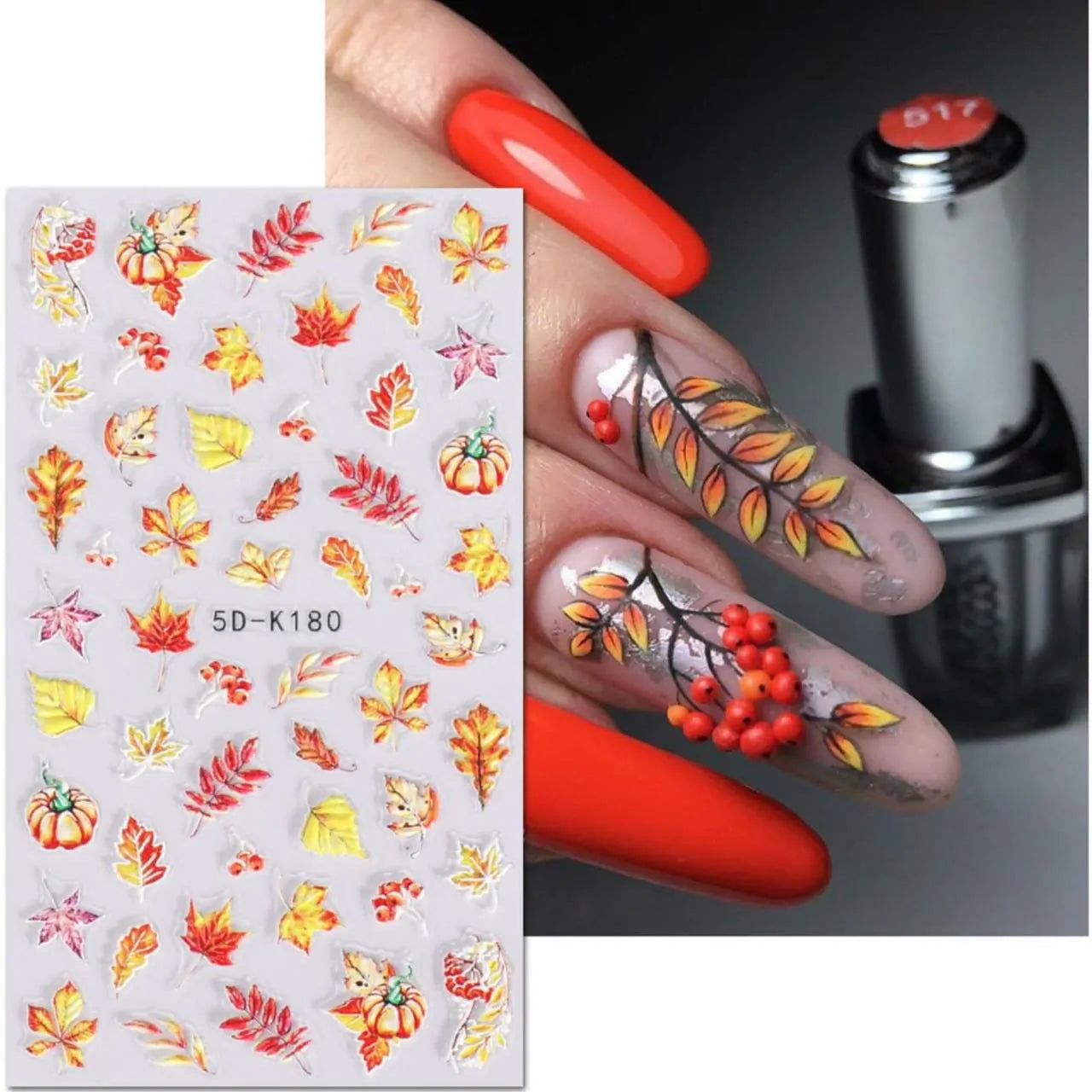 Autumn And Maple Leaves 5D Nail Art Sticker Sheets (5D-K180)