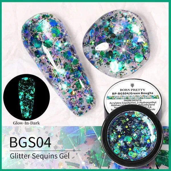 Born Pretty Glow In The Dark Green Boughs Glitter Sequins Gel BGS04 (5gm)