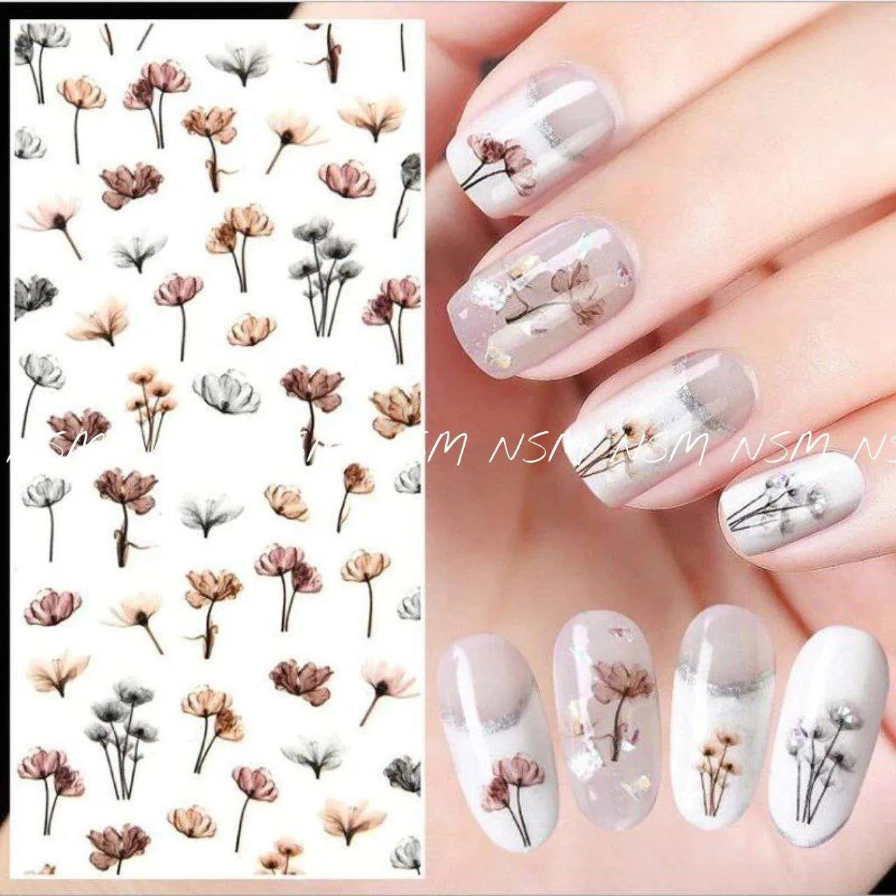 Black And Brown Flower Sticker Sheet