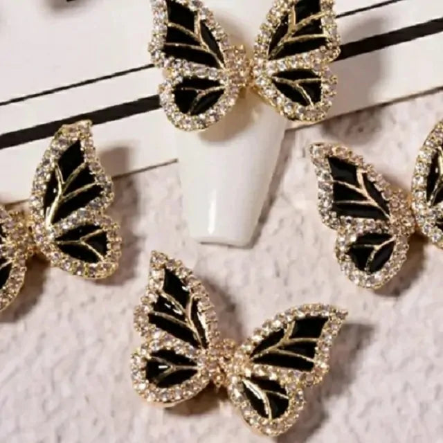 Black Diamond Moving Butterfly Nail Charms (Set Of 2 Pcs)