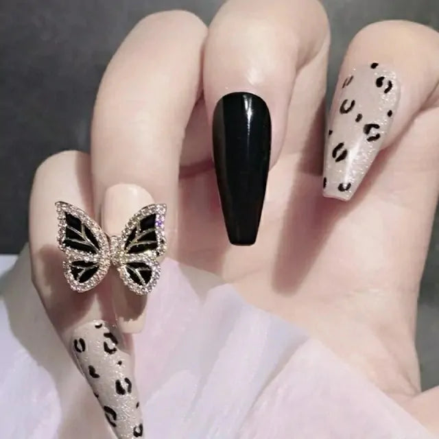 Black Diamond Moving Butterfly Nail Charms (Set Of 2 Pcs)