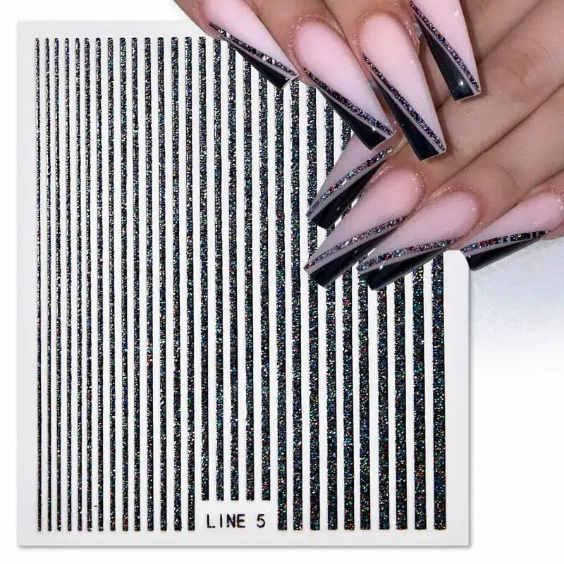 Black Holographic Glitter Stripes Sticker Sheet
