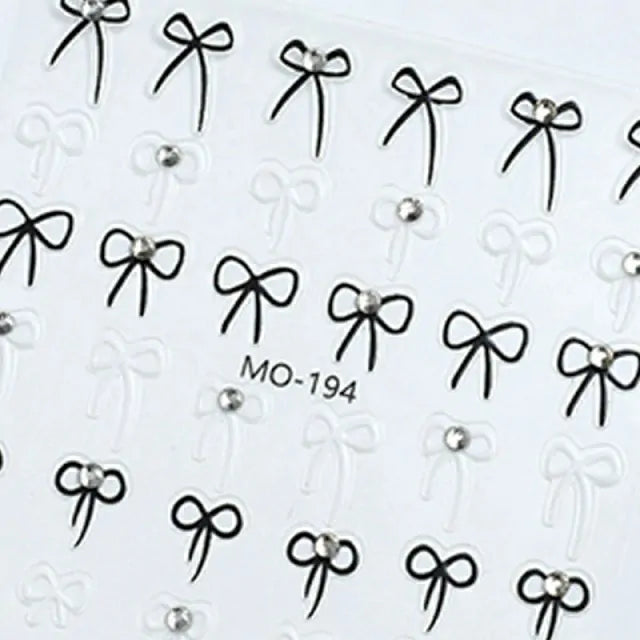 Black And White 3D Bow Nail Stickers (MO-194)