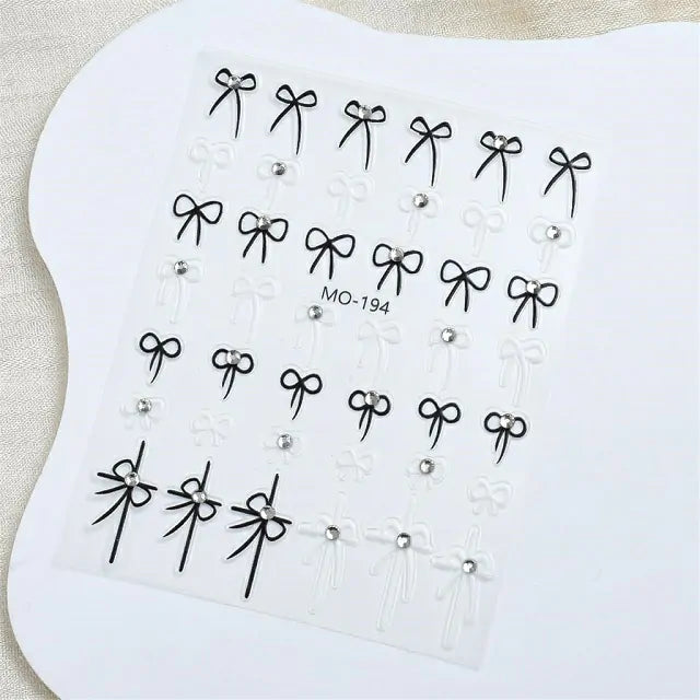 Black And White 3D Bow Nail Stickers (MO-194)