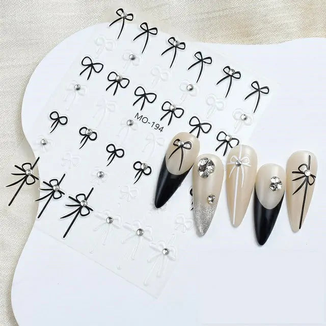 Black And White 3D Bow Nail Stickers (MO-194)