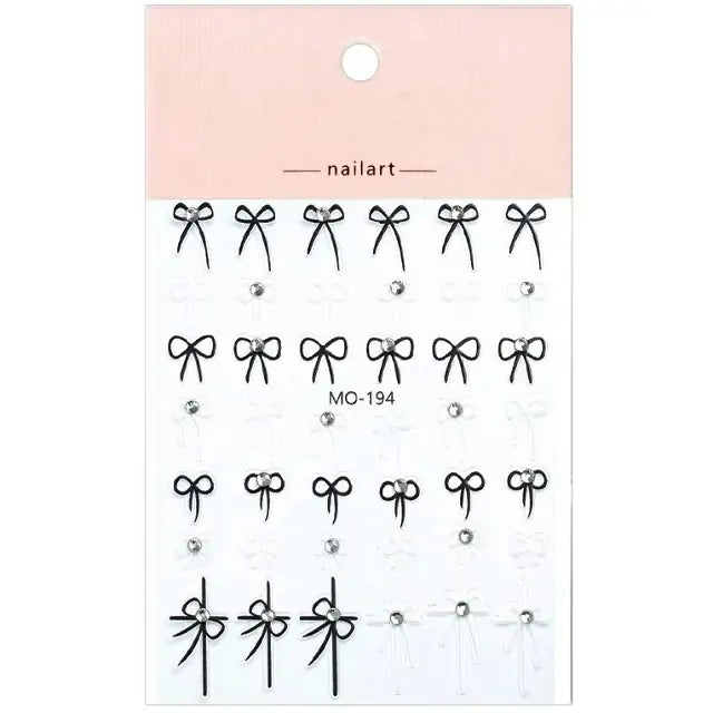 Black And White 3D Bow Nail Stickers (MO-194)
