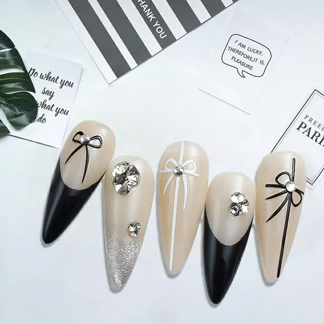 Black And White 3D Bow Nail Stickers (MO-194)