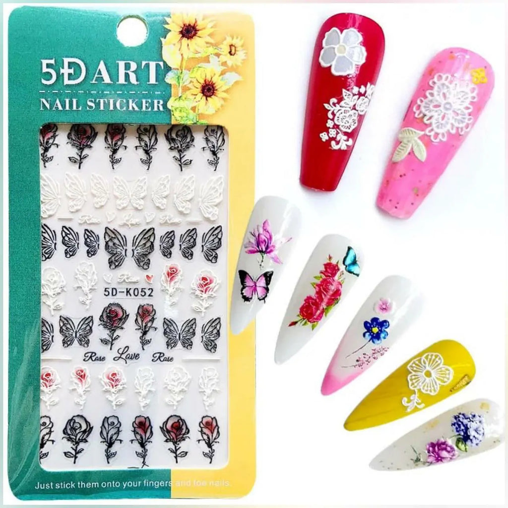 Blood Rose And Butterflies 5D Nail Art Sticker Sheets (5D-K052)