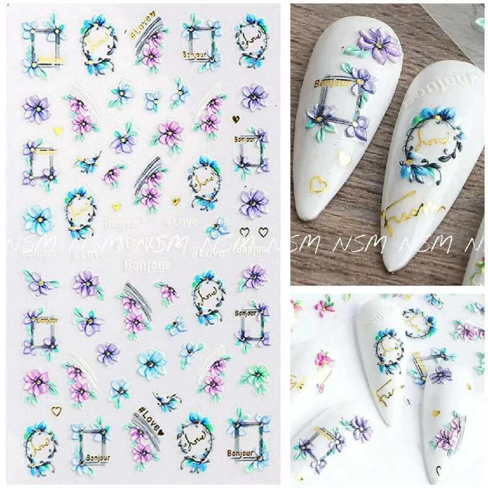 Blue And Purple Flower Garlands 5D Sticker Sheets (5D- K173)