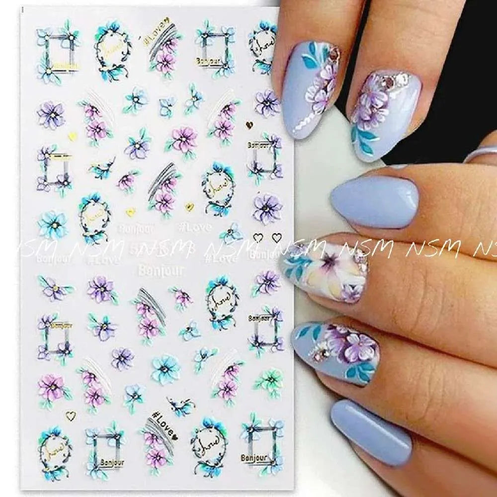 Blue And Purple Flower Garlands 5D Sticker Sheets (5D- K173)