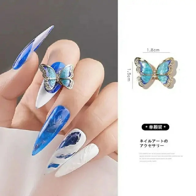 Blue Ocean Moving Butterfly Nail Charms (Set Of 2 Pcs)