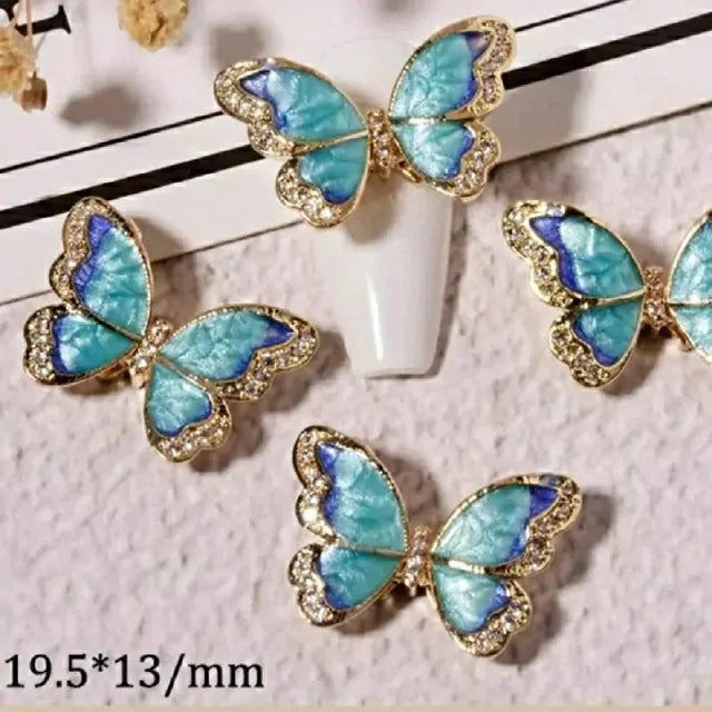 Blue Ocean Moving Butterfly Nail Charms (Set Of 2 Pcs)