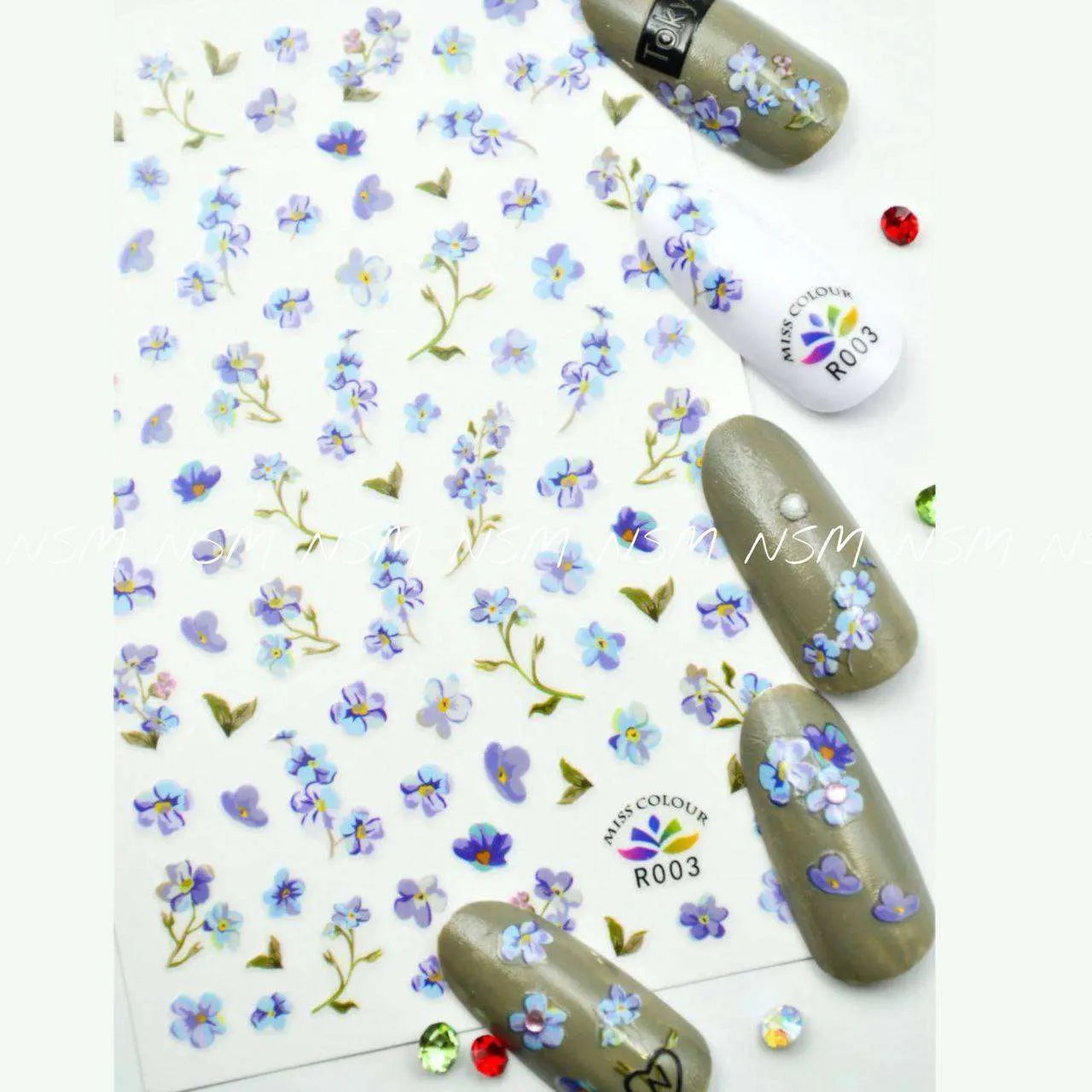 Blue And Violet Flowers Sticker Sheet (R003)