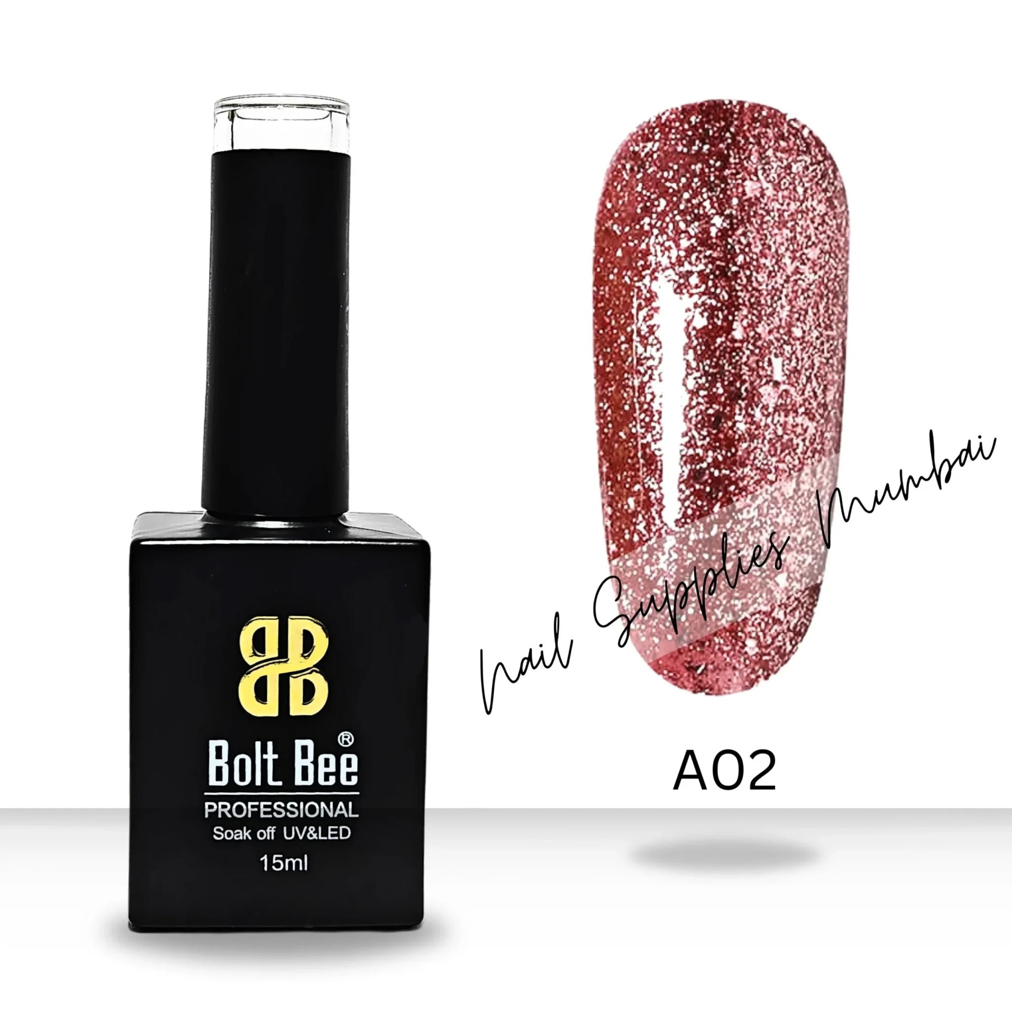 Bolt Bee Rose Red Glitter Gel Polish (Shade No.A02) (15ml)