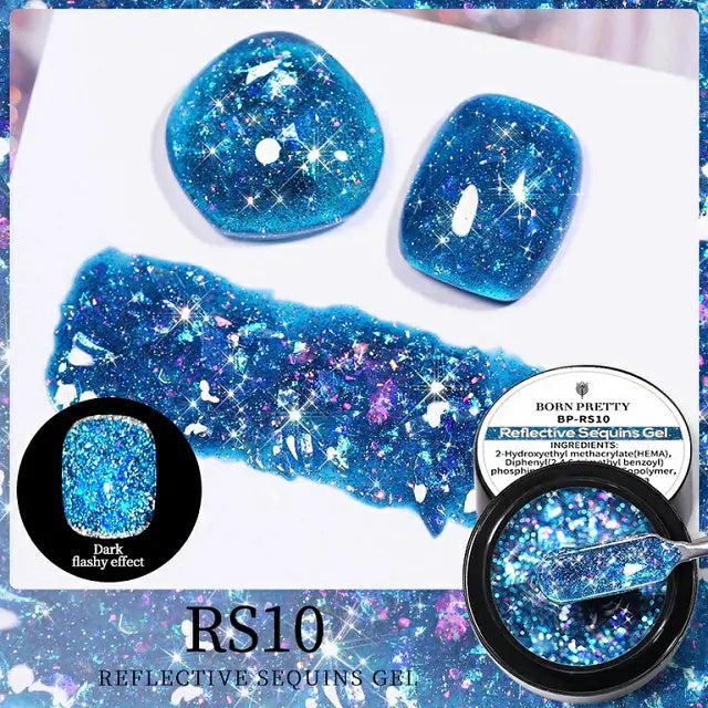 Born Pretty Aurora Blue Reflective Sequins Glitter Gel RS10 (5gm)