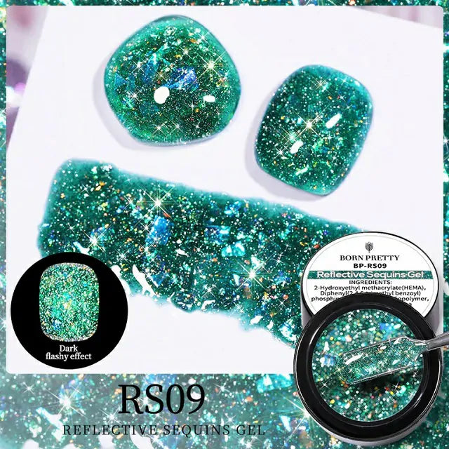 Born Pretty Aurora Green Reflective Sequins Glitter Gel RS09 (5gm)