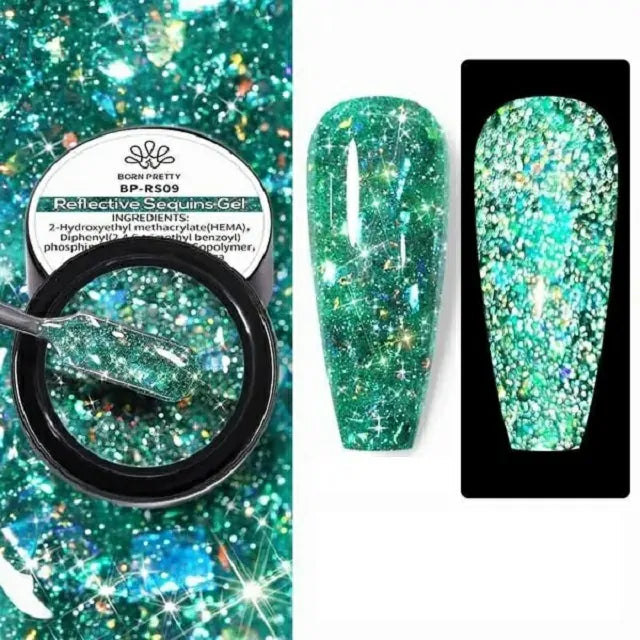 Born Pretty Aurora Green Reflective Sequins Glitter Gel RS09 (5gm)