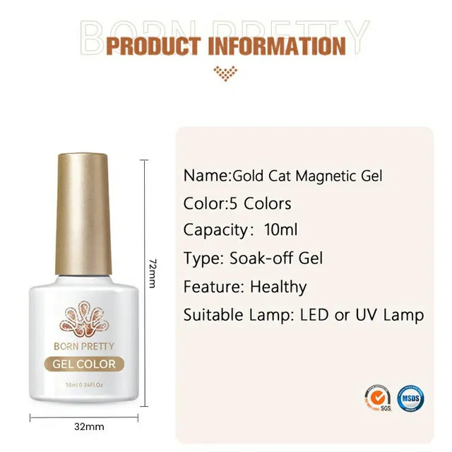 Born Pretty Gold Cat Magnetic Gel Nail Polish GC05 (10ml)