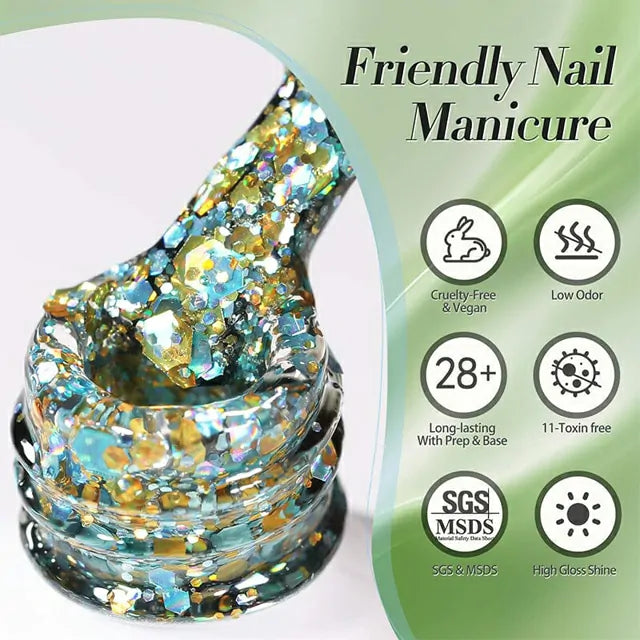Born Pretty Multicolor Sequins Glitter Gel Polish Hummingbird SG02 (10ml)
