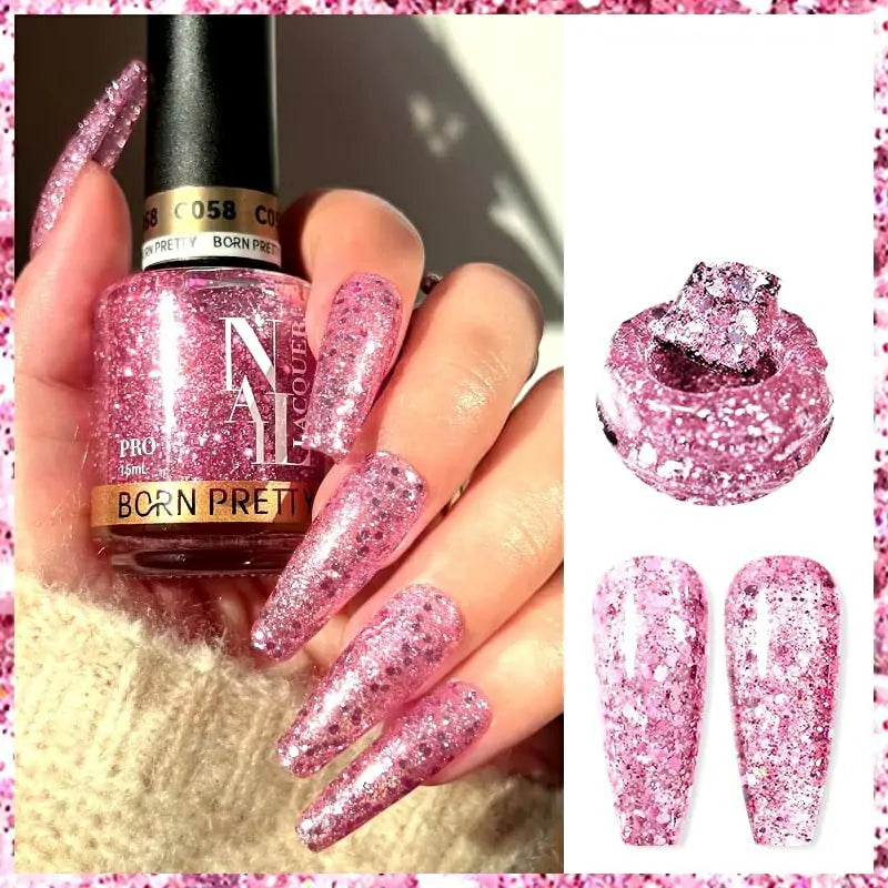 Born Pretty Nail Lacquer (15ml) Light Crimson Pink Chunky Glitter