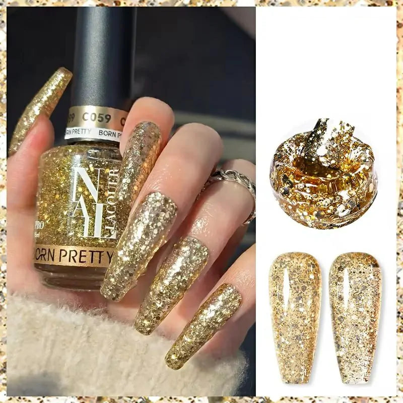 Born Pretty Nail Lacquer (15ml) Gold Chunky Glitter