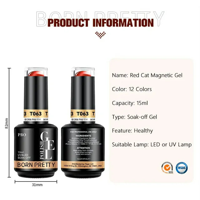 Born Pretty Red Cat Eye Gel Nail Polish T070 (15ml)