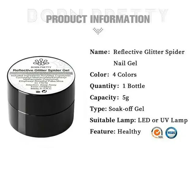 Born Pretty Silver Reflective Glitter Spider Nail Gel (5gm)