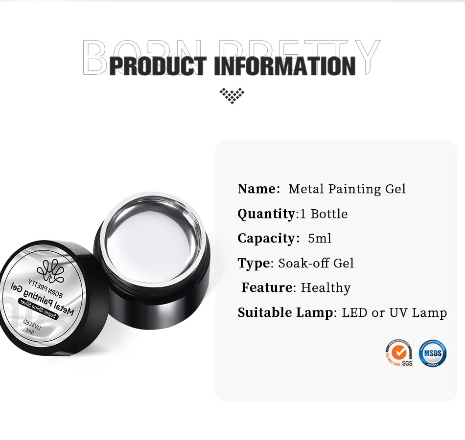 Born Pretty Super Shine Silver Metal Painting Gel (5ml)