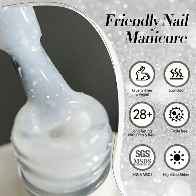 Born Pretty White Snow Glitter Jelly Gel Polish (15ml)