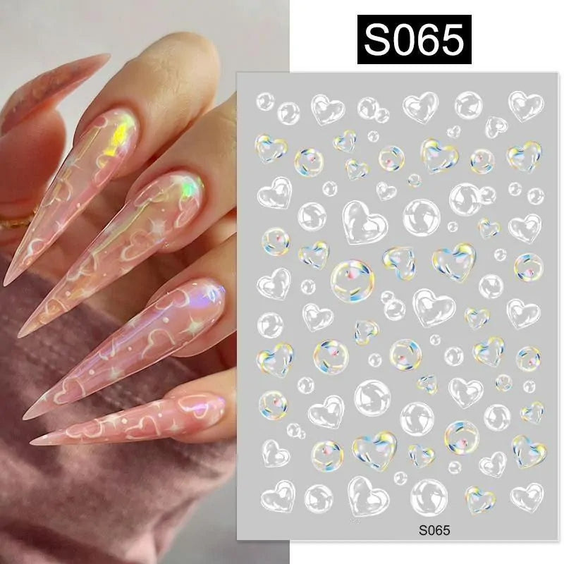 Bubble Hearts Nail StickerÂ Sheet (S065)