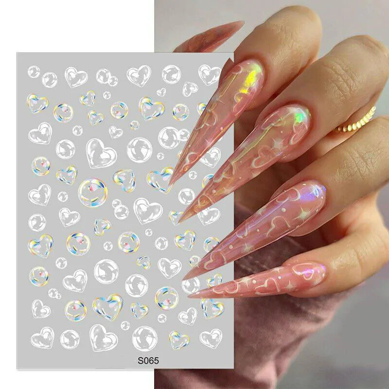 Bubble Hearts Nail StickerÂ Sheet (S065)