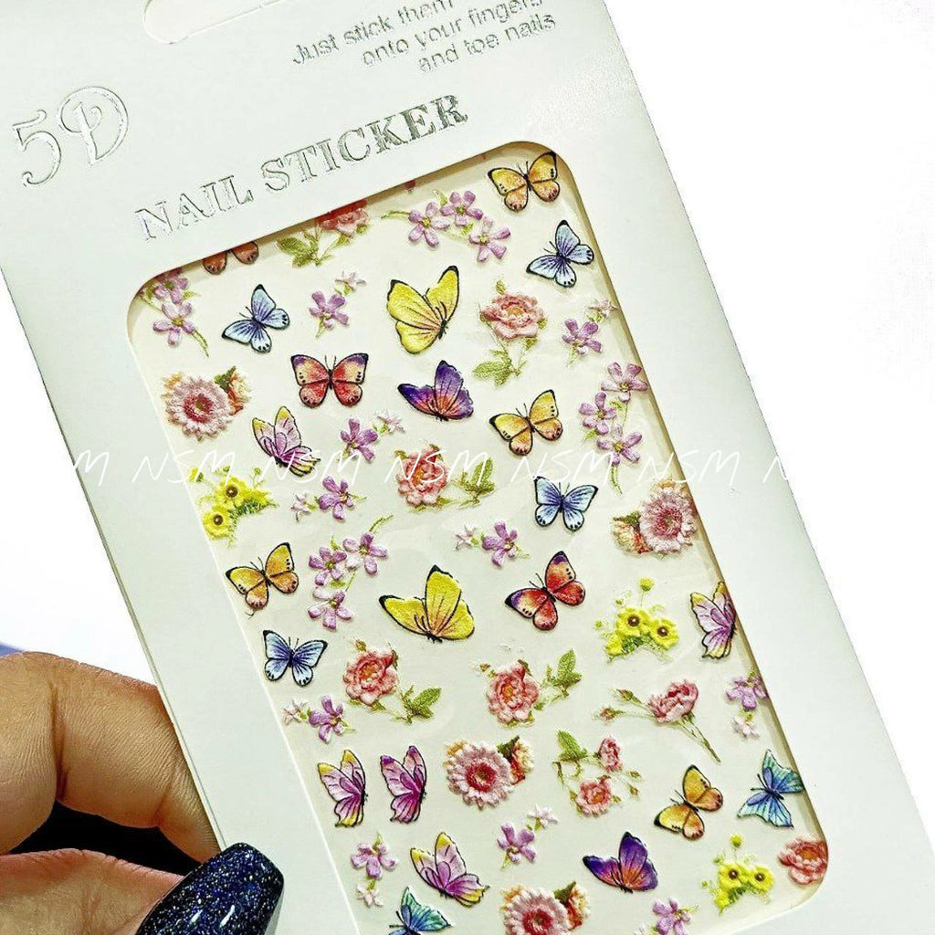 Butterfly And Flowers Embossed 5D Nail Art Sticker Sheets (Z-D4331)