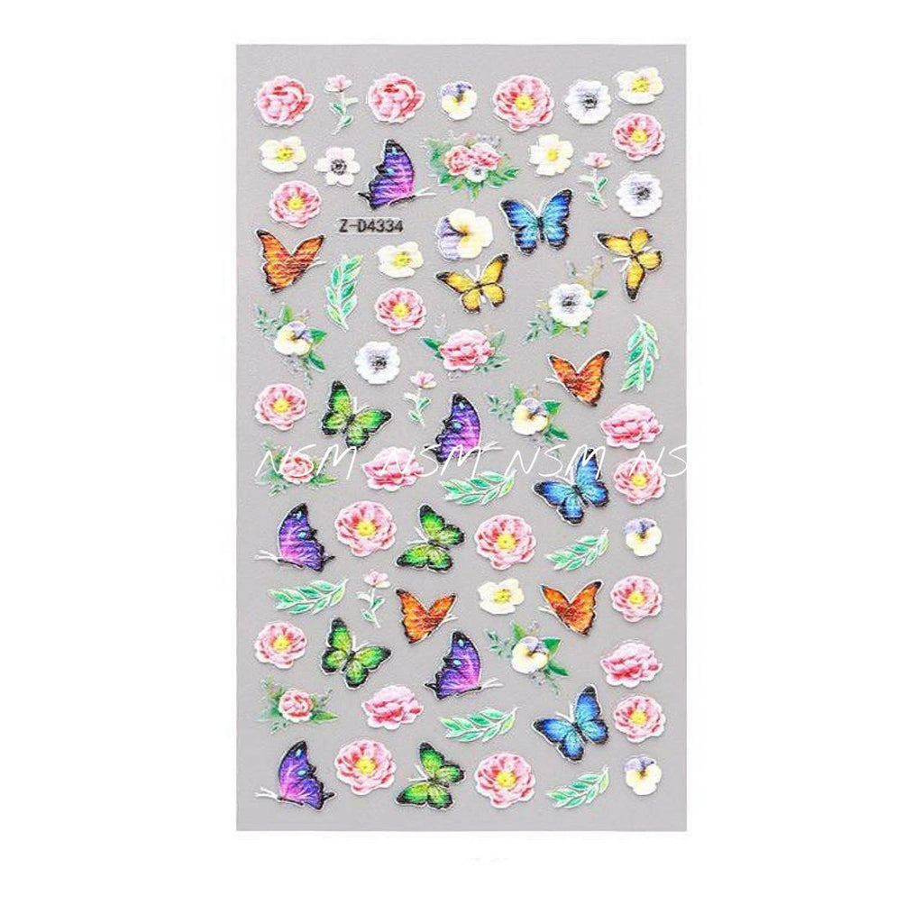 Butterfly Flowers And Leaves Embossed 5D Nail Art Sticker Sheets (Z-D4334)