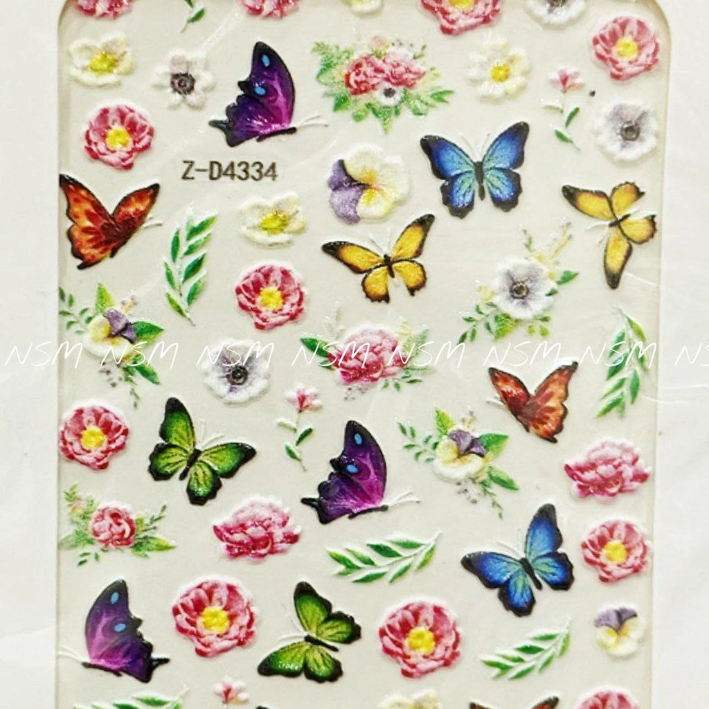 Butterfly Flowers And Leaves Embossed 5D Nail Art Sticker Sheets (Z-D4334)