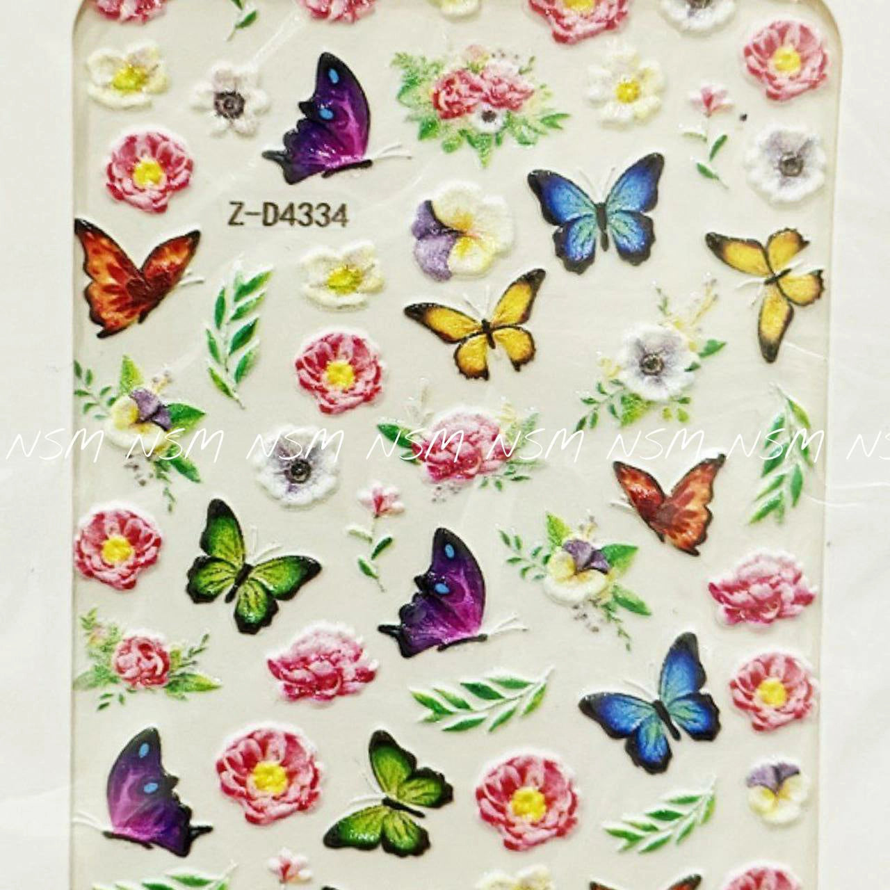 Butterfly Flowers And Leaves Embossed 5D Nail Art Sticker Sheets (Z-D4334)