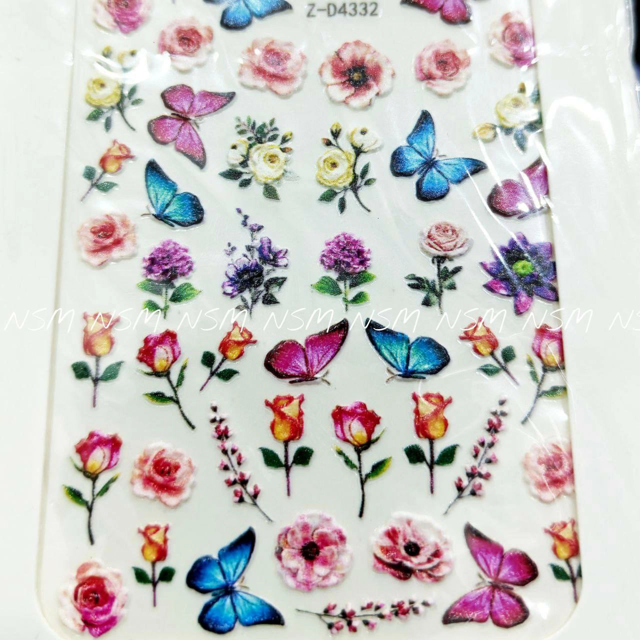 Butterfly Roses And Flowers Embossed 5D Nail Art Sticker Sheets (Z-D4332)
