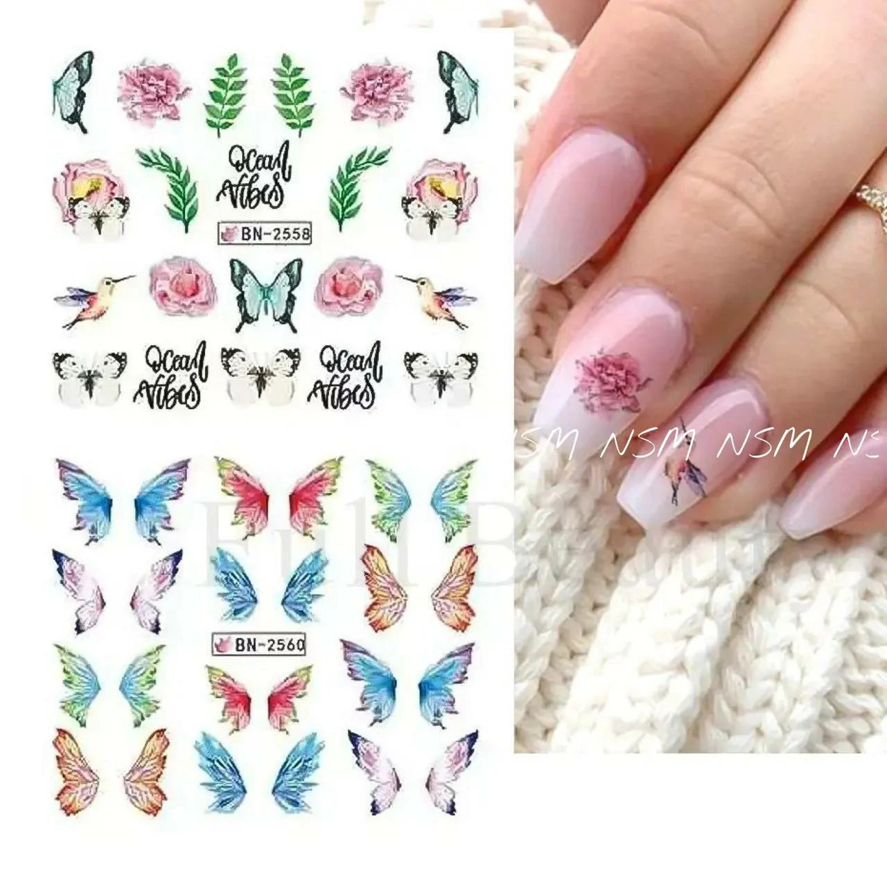 Multi Print Butterfly Water Decal Sticker Sheets (Design no. 2568)