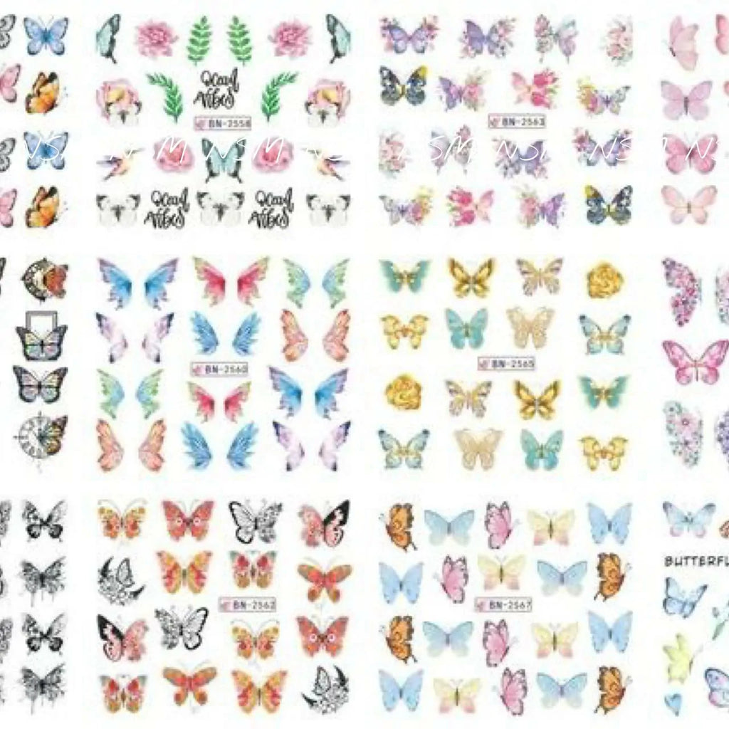 Multi Print Butterfly Water Decal Sticker Sheets (Design no. 2568)