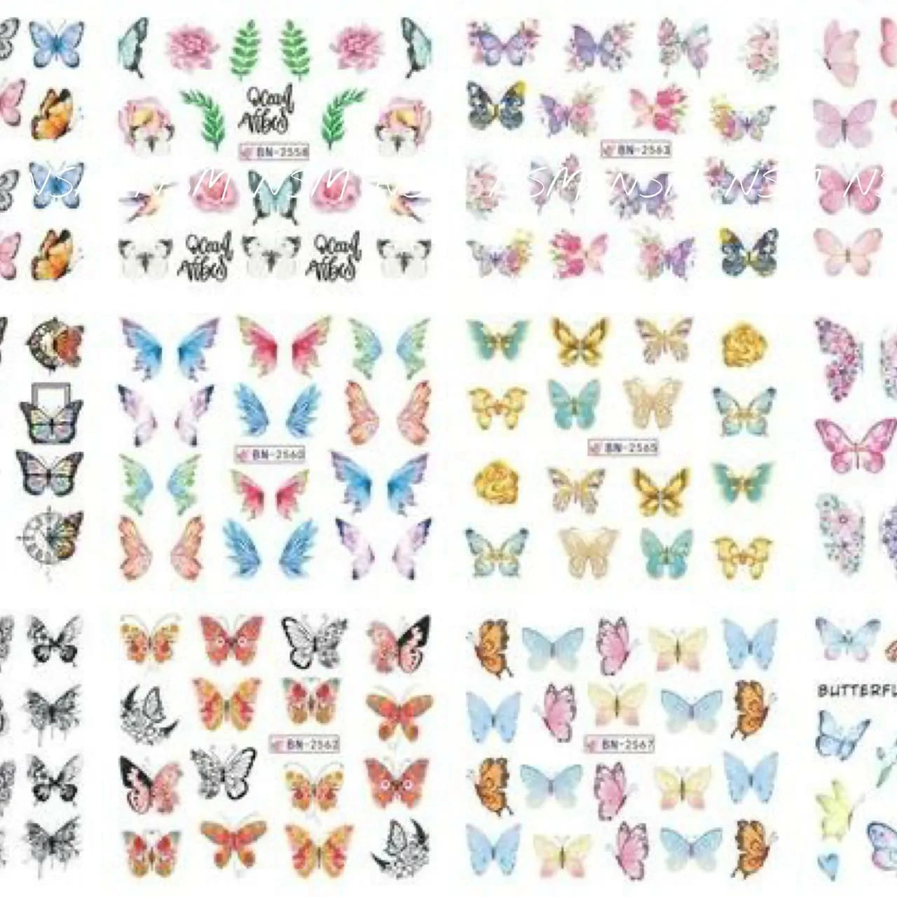 Multi Print Butterfly Water Decal Sticker Sheets (Design no. 2568)