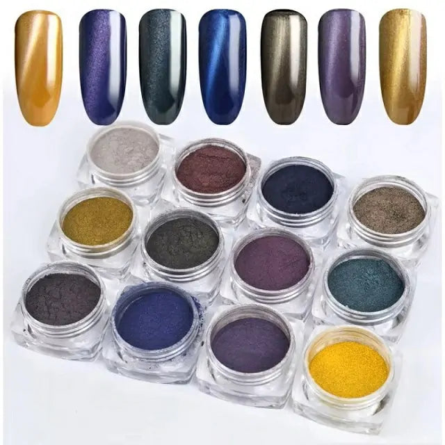 Cat Eye Magnetic Or Chrome Powder 2 in 1 (Set Of 12 Colors)