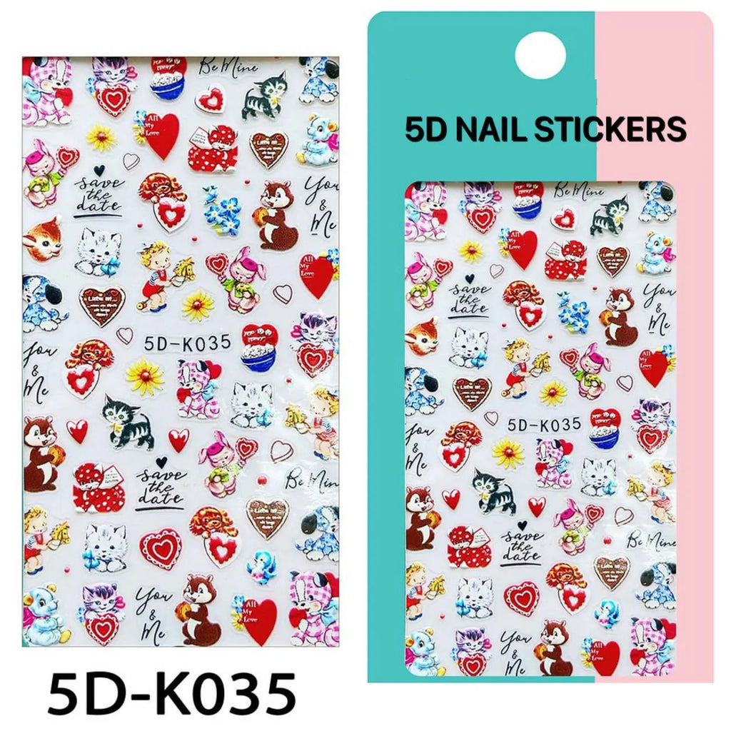 Cats And Hearts Themed 5D Nail Art Sticker Sheets (5D-K035)