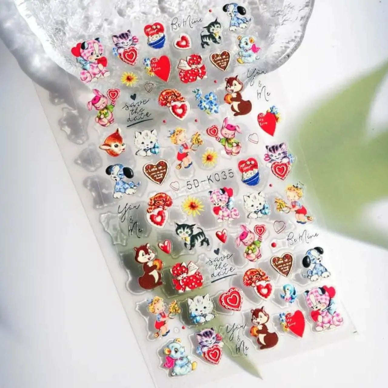Cats And Hearts Themed 5D Nail Art Sticker Sheets (5D-K035)