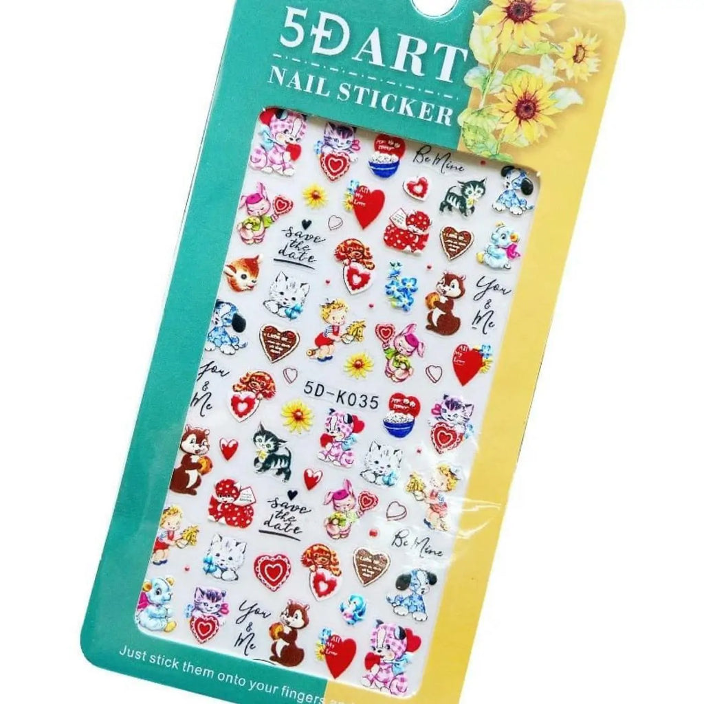 Cats And Hearts Themed 5D Nail Art Sticker Sheets (5D-K035)