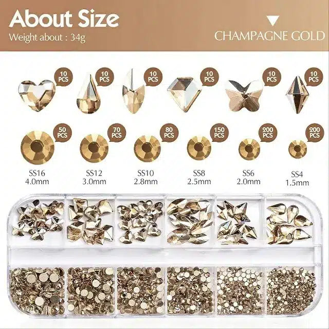 Champagne Gold Big Stones And Rhinestones Grid