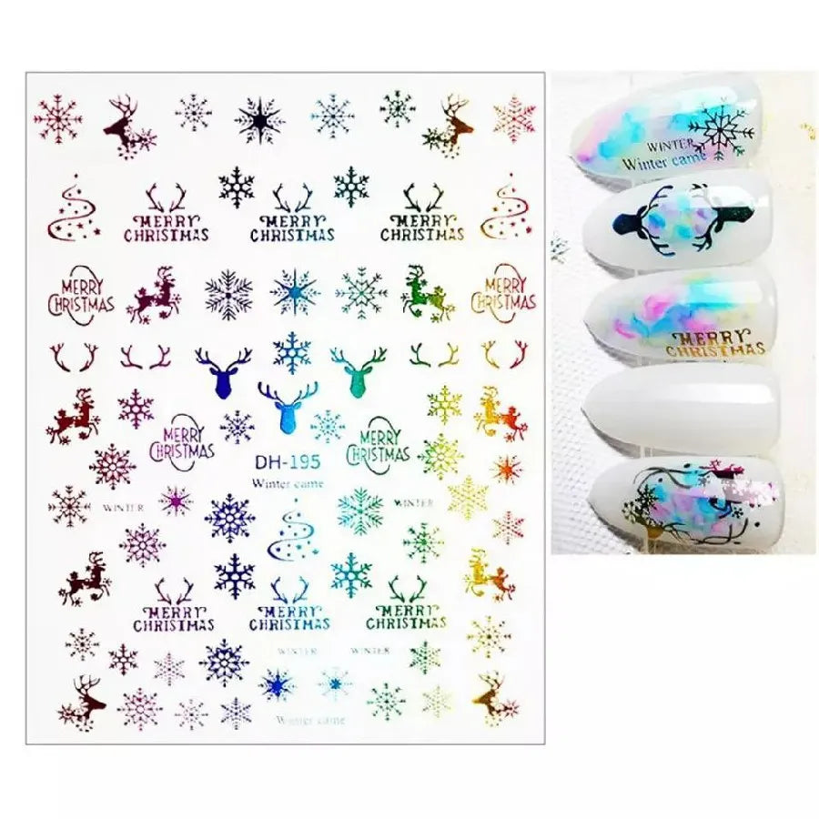 Christmas Themed Colorful Holographic Sticker Sheets (DH-195)