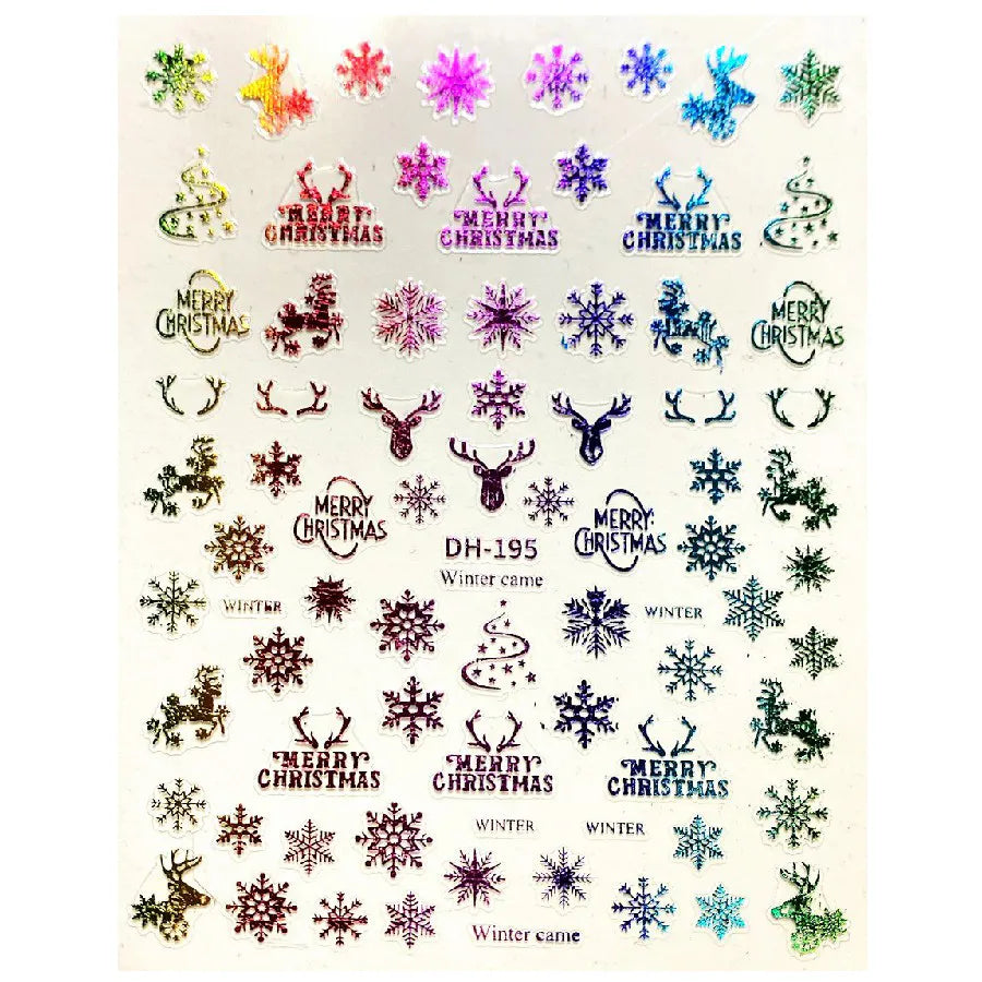 Christmas Themed Colorful Holographic Sticker Sheets (DH-195)