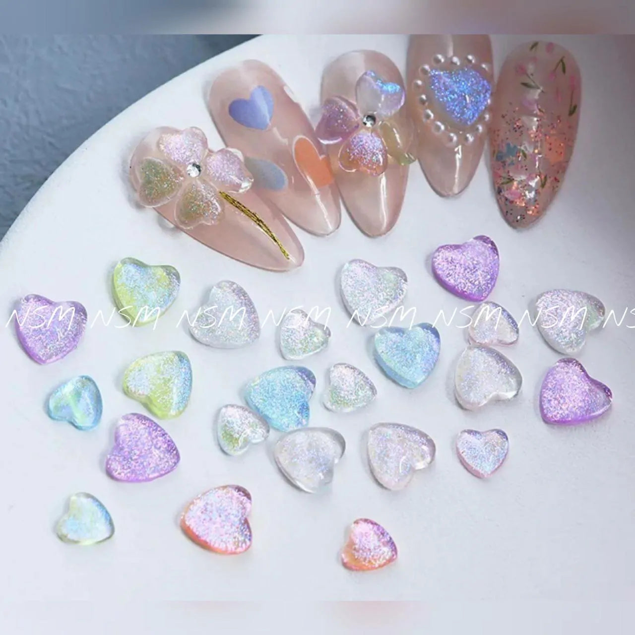 Colorful Shimmery Heart Nail Charms
