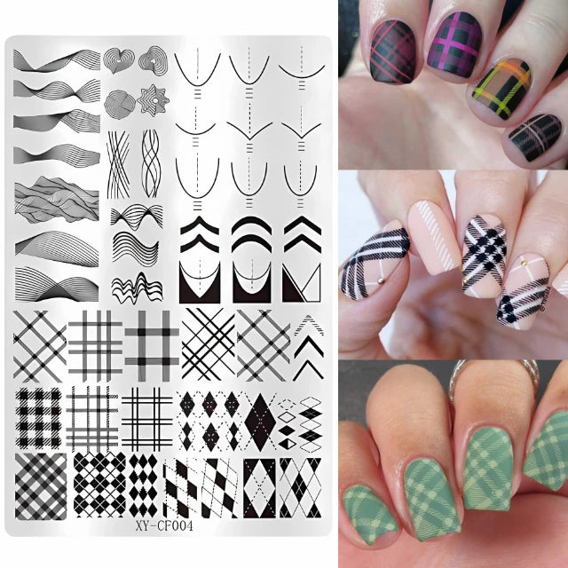 Checks, Waves And French Tip Large Nail Art Stamping Plate